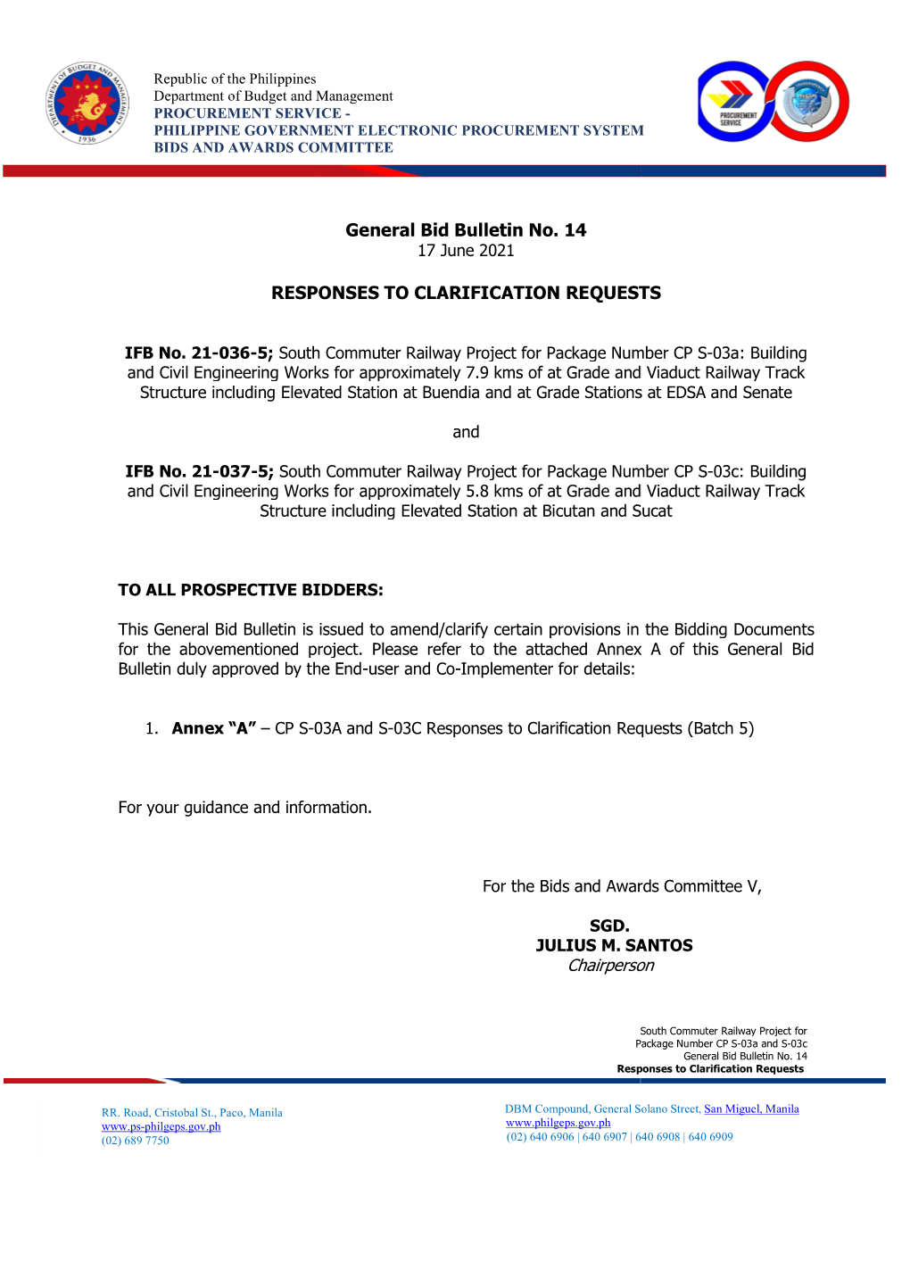 General Bid Bulletin No. 14 17 June 2021