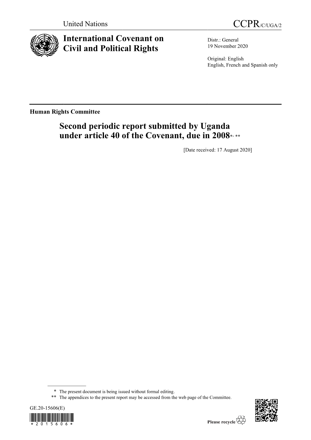 Second Periodic Report Submitted by Uganda Under Article 40 of the Covenant, Due in Year 2008