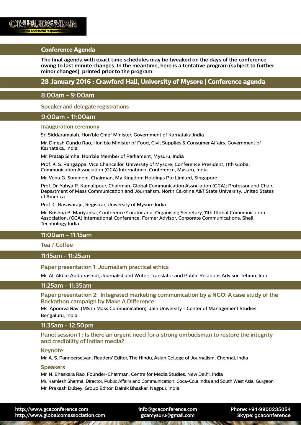 Crawford Hall, University of Mysore | Conference Agenda 8:00Am