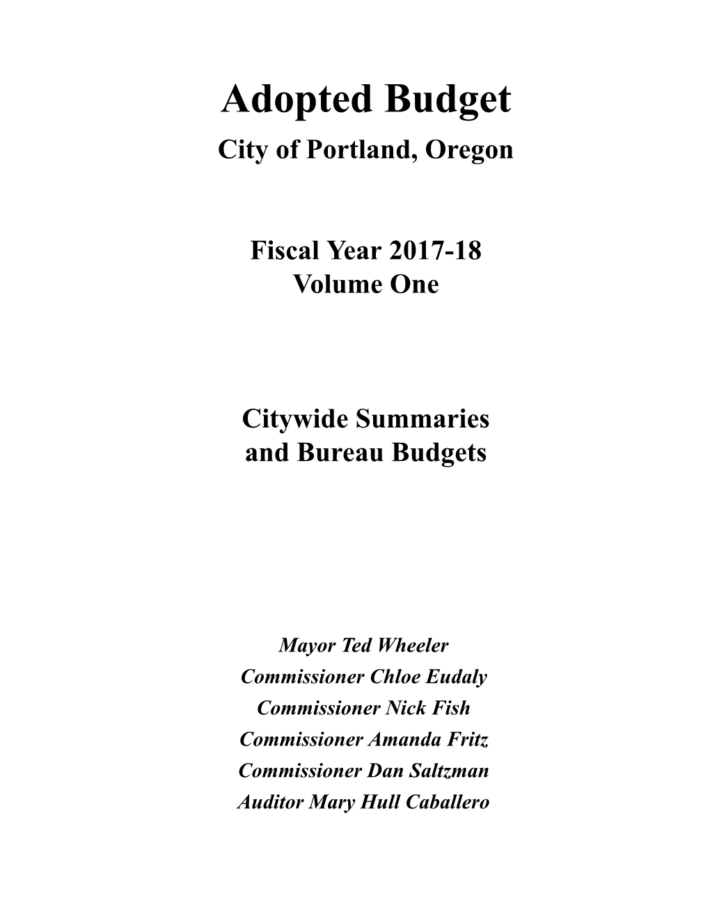 Citywide Summaries & Bureau Budgets