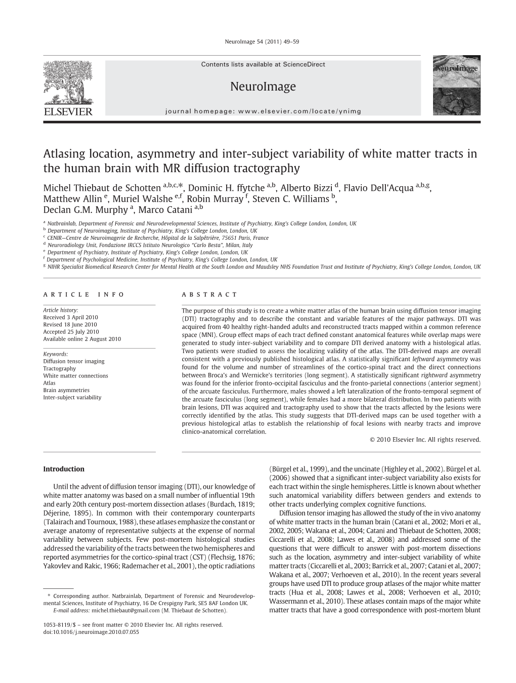 Atlasing Location, Asymmetry and Inter-Subject Variability of White Matter Tracts in the Human Brain with MR Diffusion Tractography