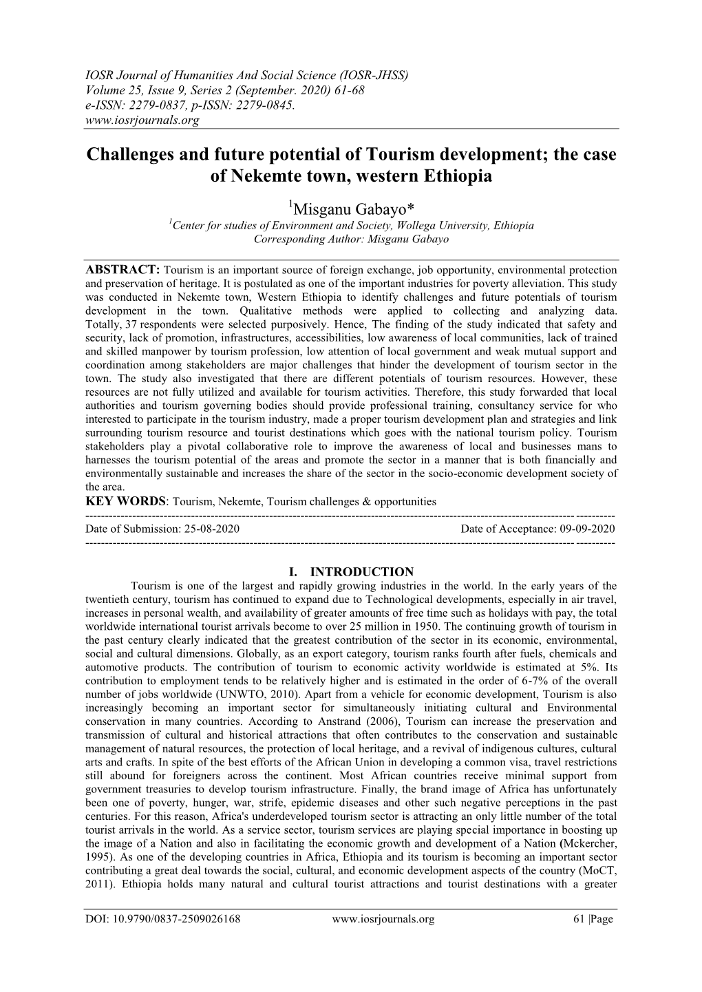 The Case of Nekemte Town, Western Ethiopia