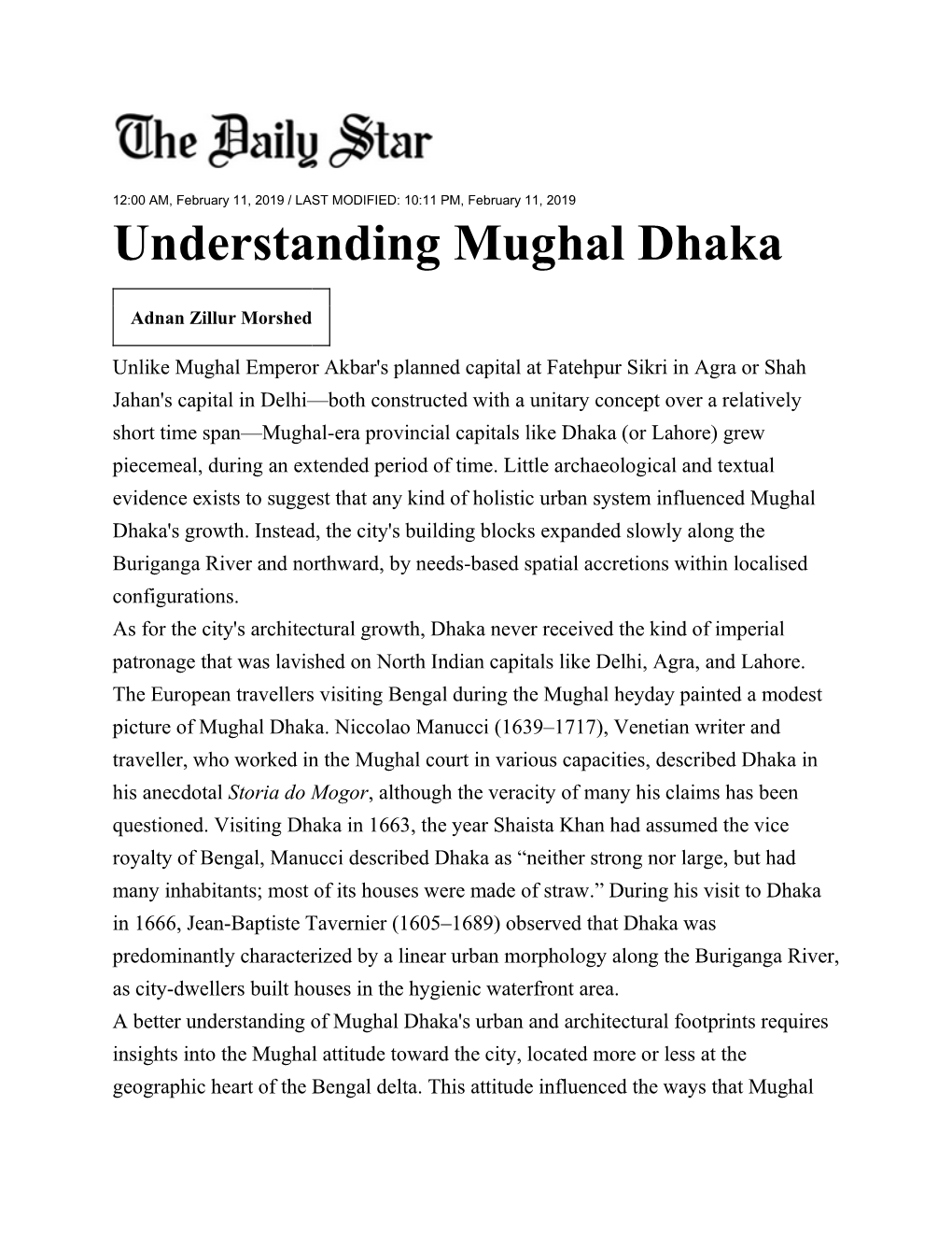 Understanding Mughal Dhaka