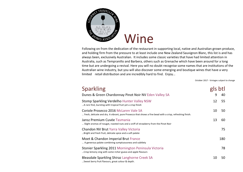 Ochre Wine List October 2017