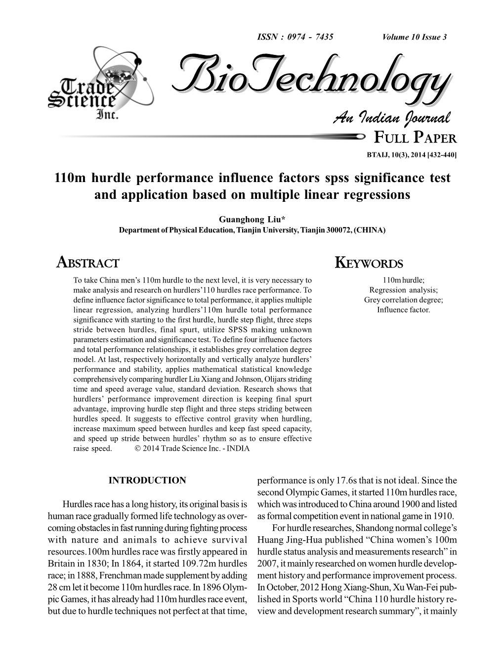 110M Hurdle Performance Influence Factors Spss Significance Test and Application Based on Multiple Linear Regressions