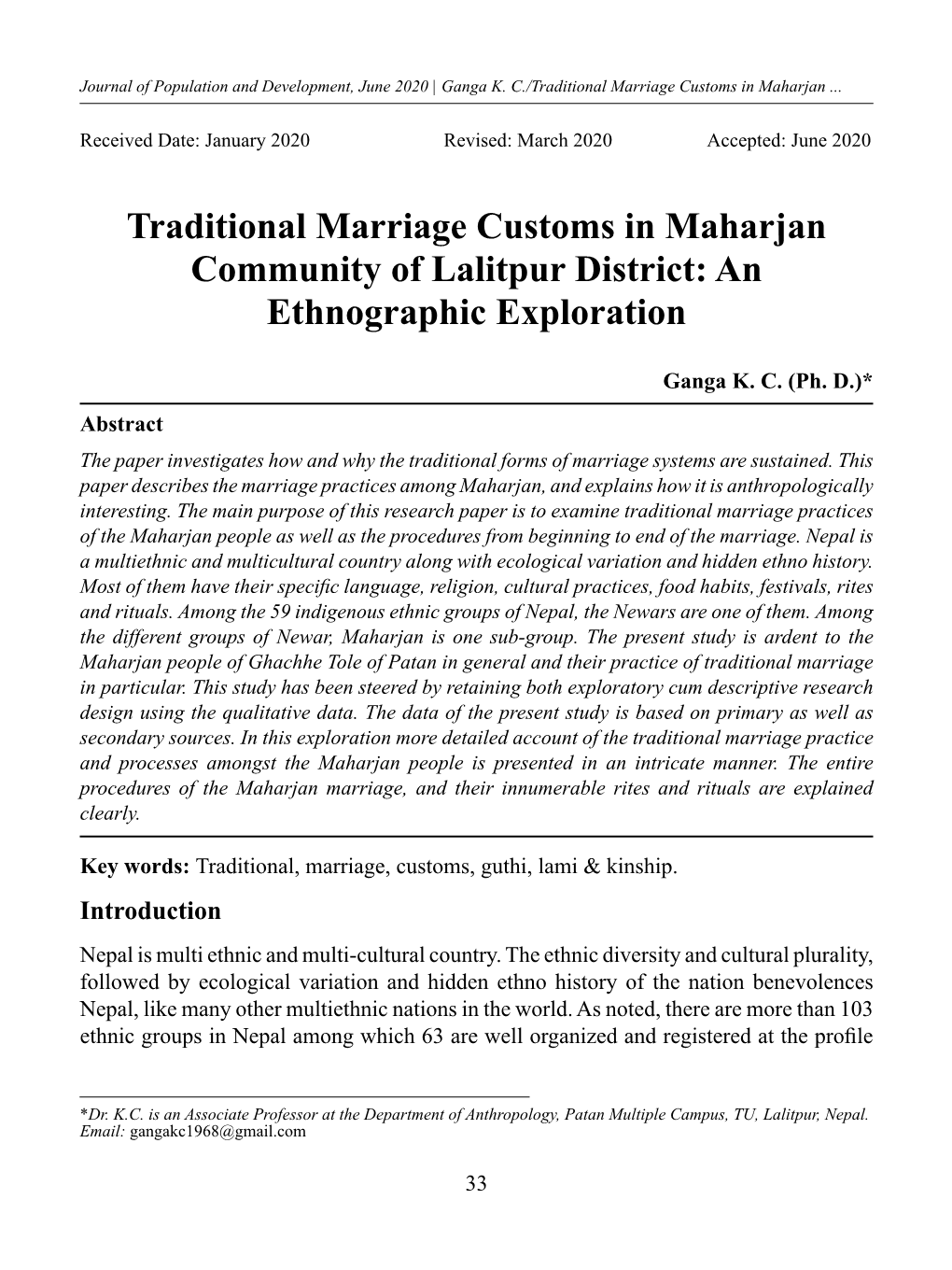 Traditional Marriage Customs in Maharjan Community of Lalitpur District: an Ethnographic Exploration