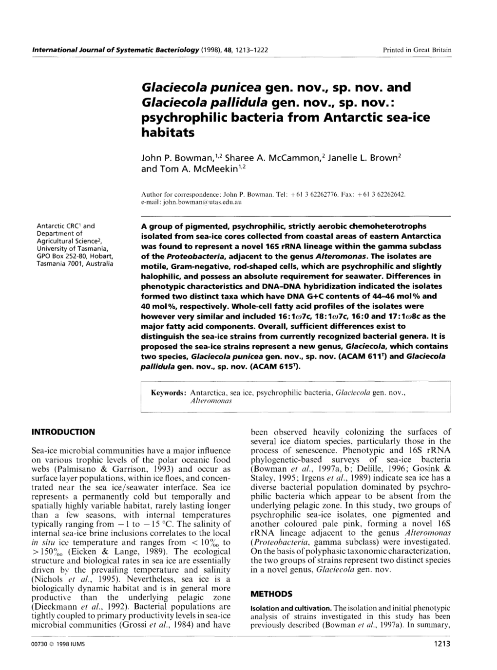 Psychrophilic Bacteria from Antarctic Sea-Ice Habitats