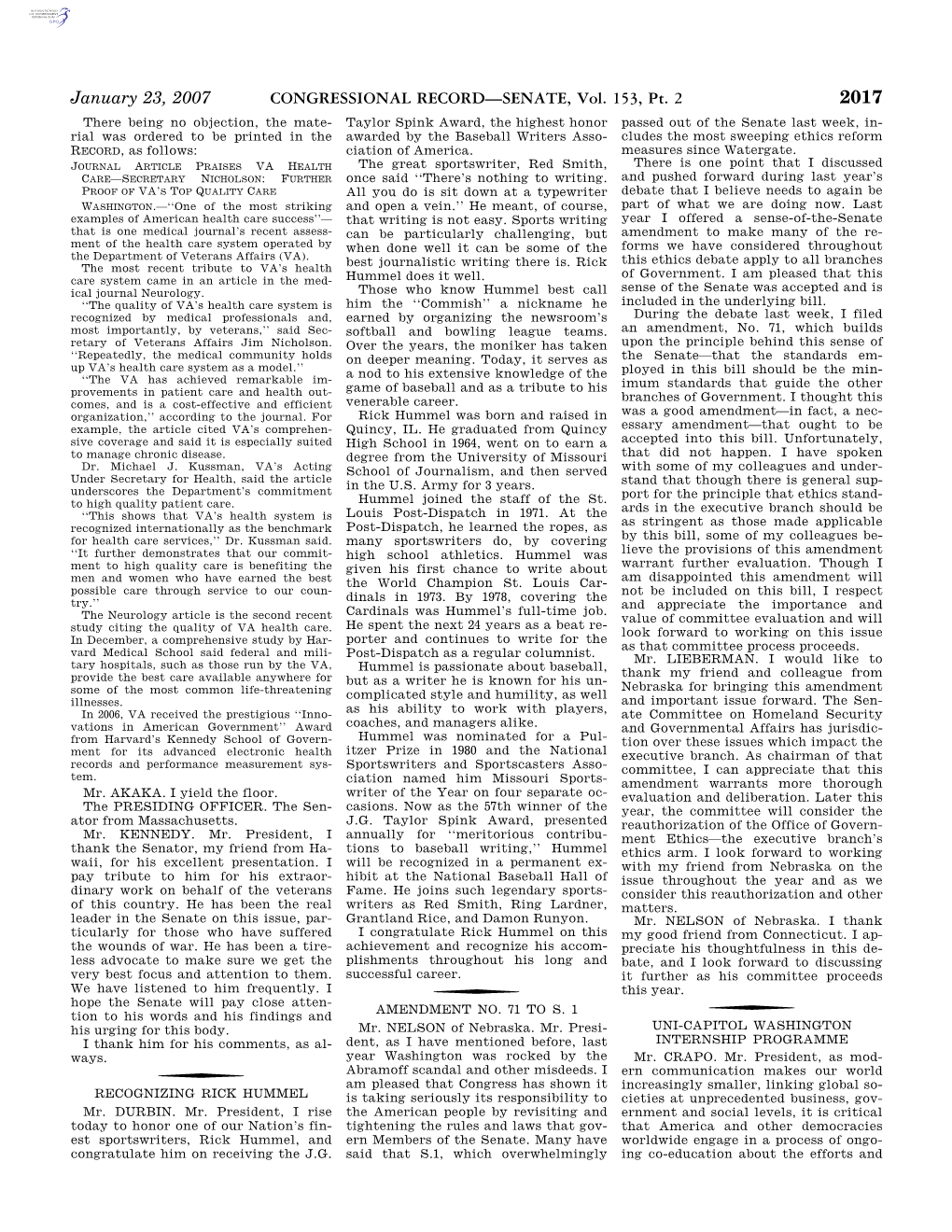 CONGRESSIONAL RECORD—SENATE, Vol. 153, Pt. 2 January