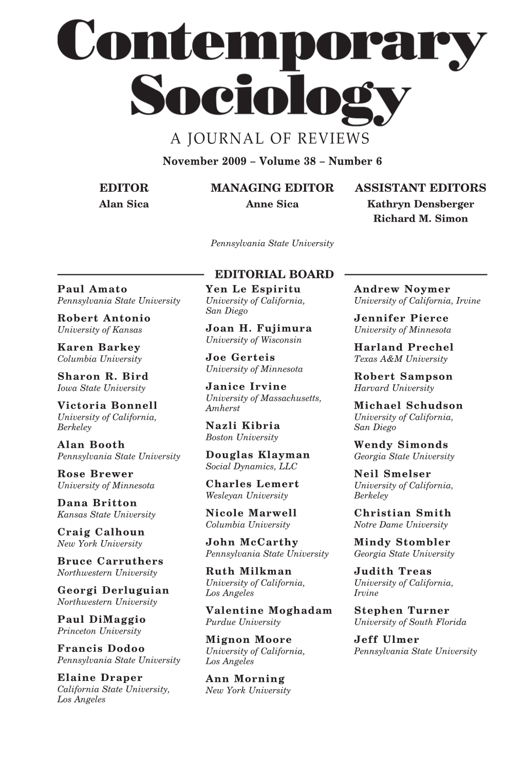 A JOURNAL of REVIEWS November 2009 – Volume 38 – Number 6