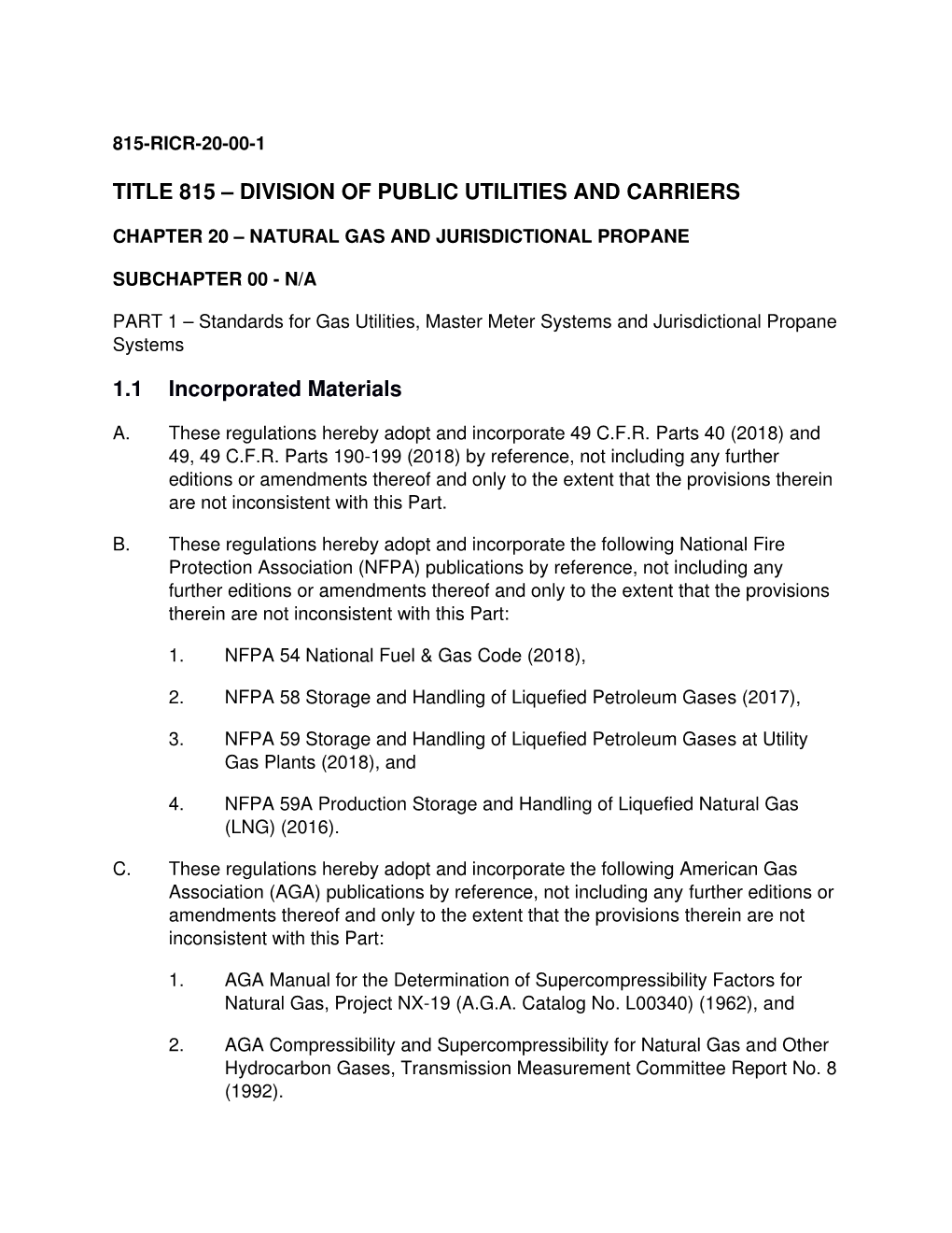 Rules & Regulations Prescribing Standards for Gas Utilities, Master