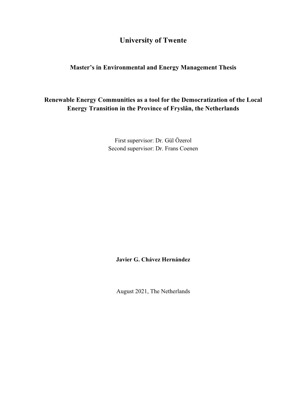 Master's in Environmental and Energy Management Thesis