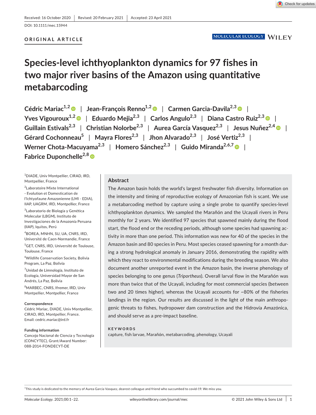 Species‐Level Ichthyoplankton Dynamics for 97