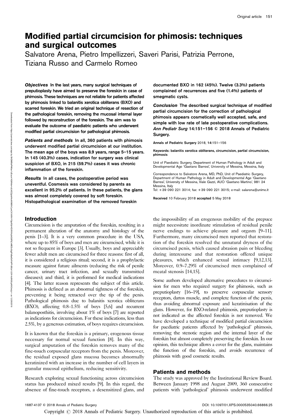 Modified Partial Circumcision for Phimosis: Techniques and Surgical