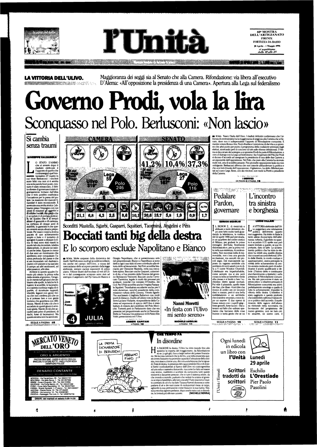 Governo Prodi, Vola La Lira Sconquasso Nel Polo
