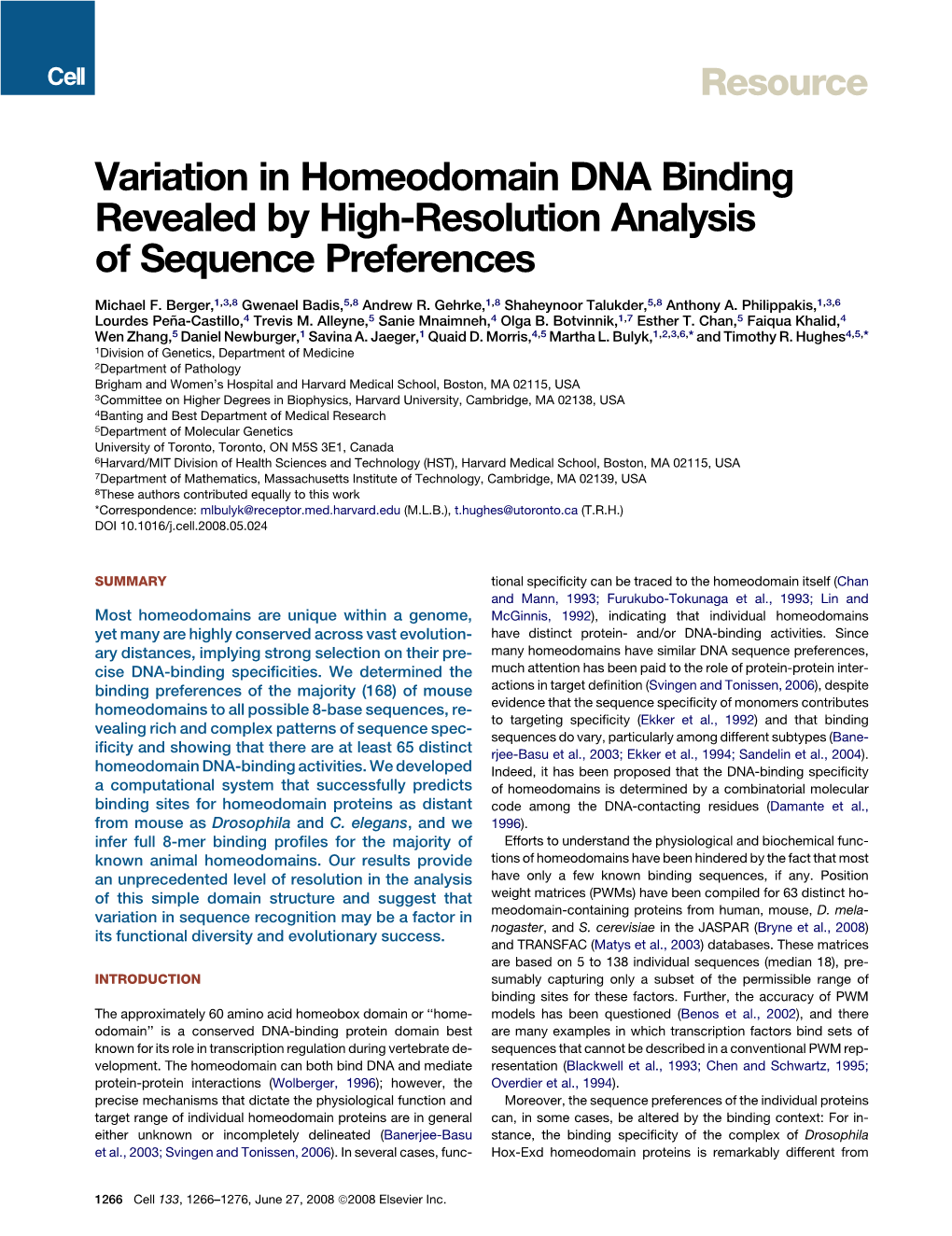 Variation in Homeodomain DNA Binding Revealed by High-Resolution Analysis of Sequence Preferences