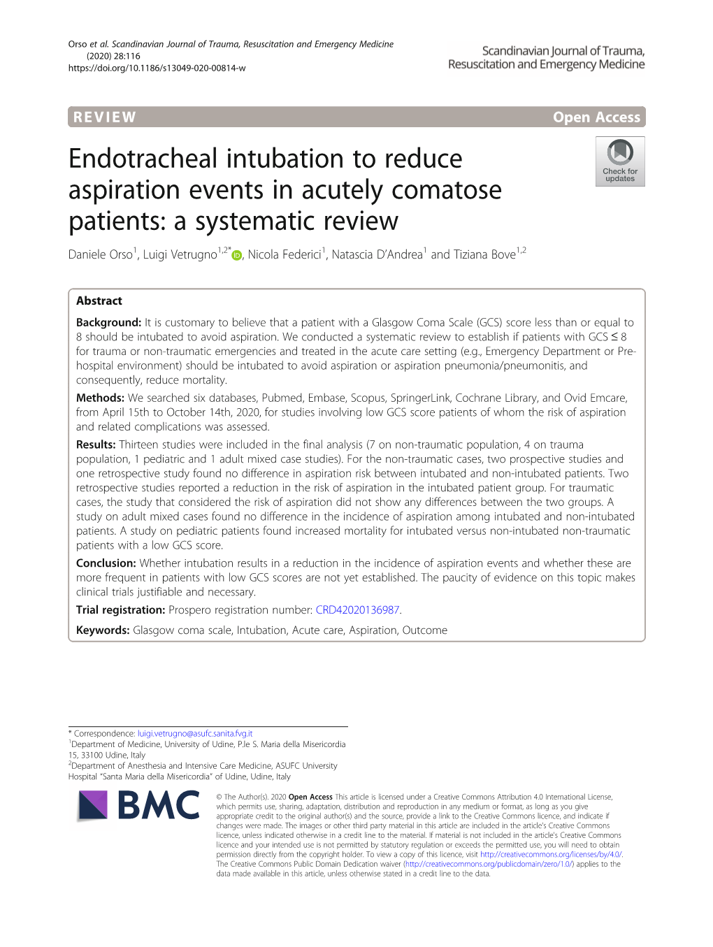 Endotracheal Intubation to Reduce Aspiration Events in Acutely Comatose Patients: a Systematic Review
