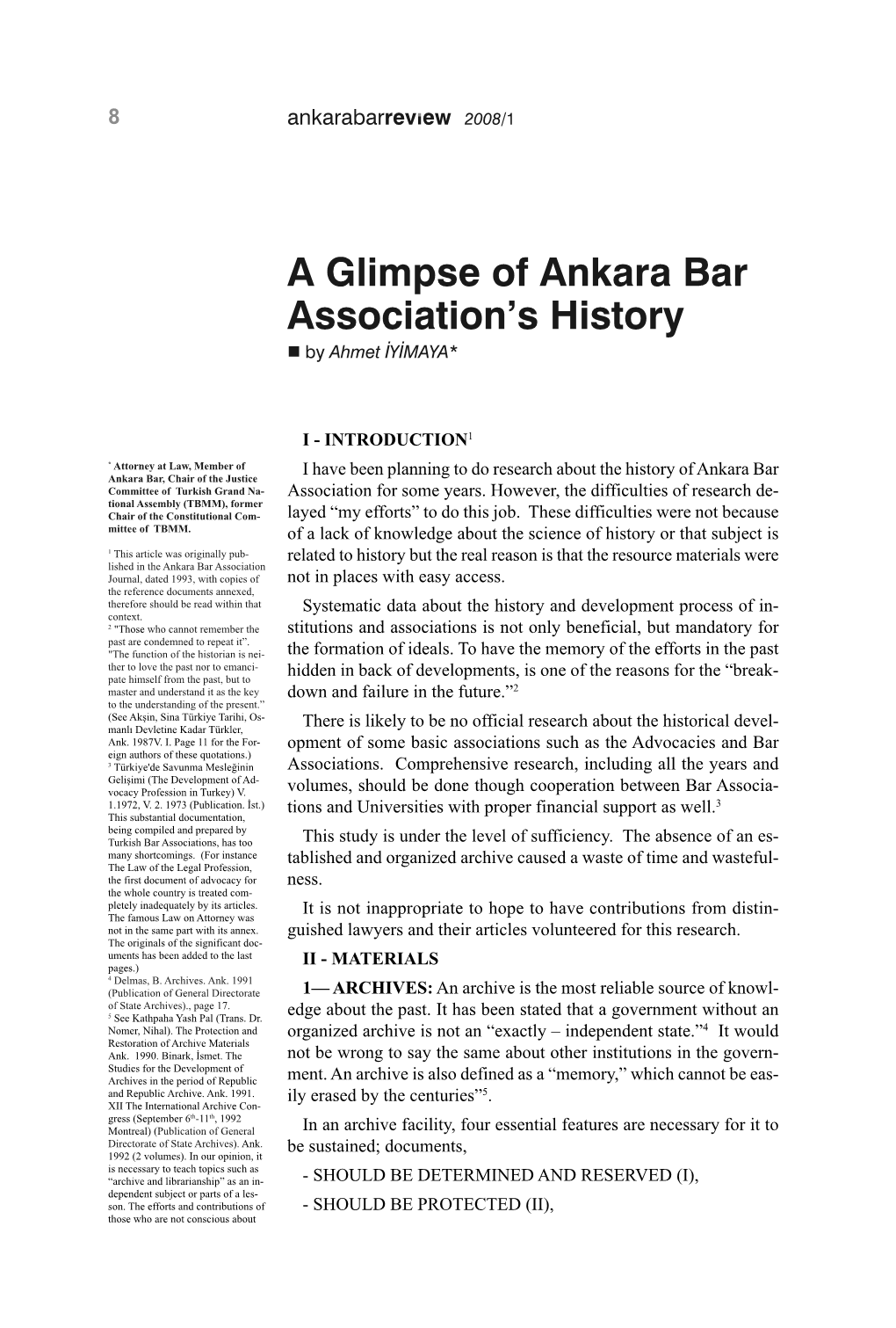 A Glimpse of Ankara Bar Association's History