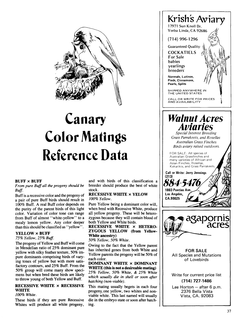 Canary Color Matings Reierence Data