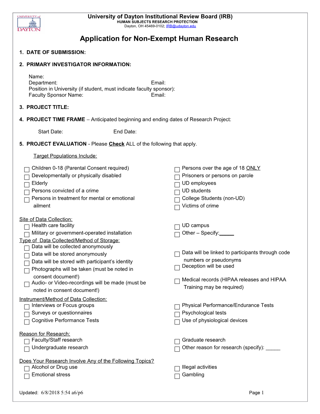 Instructions for Human Subjects Protocol Form