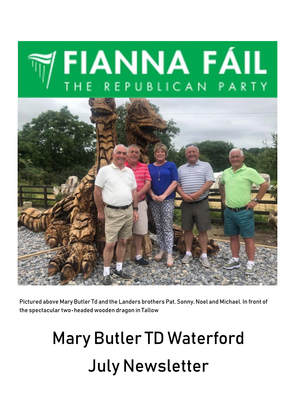 Mary Butler TD Waterford July Newsletter Butler Expresses Sympathy on the Passing of Ciarán Ó Riain