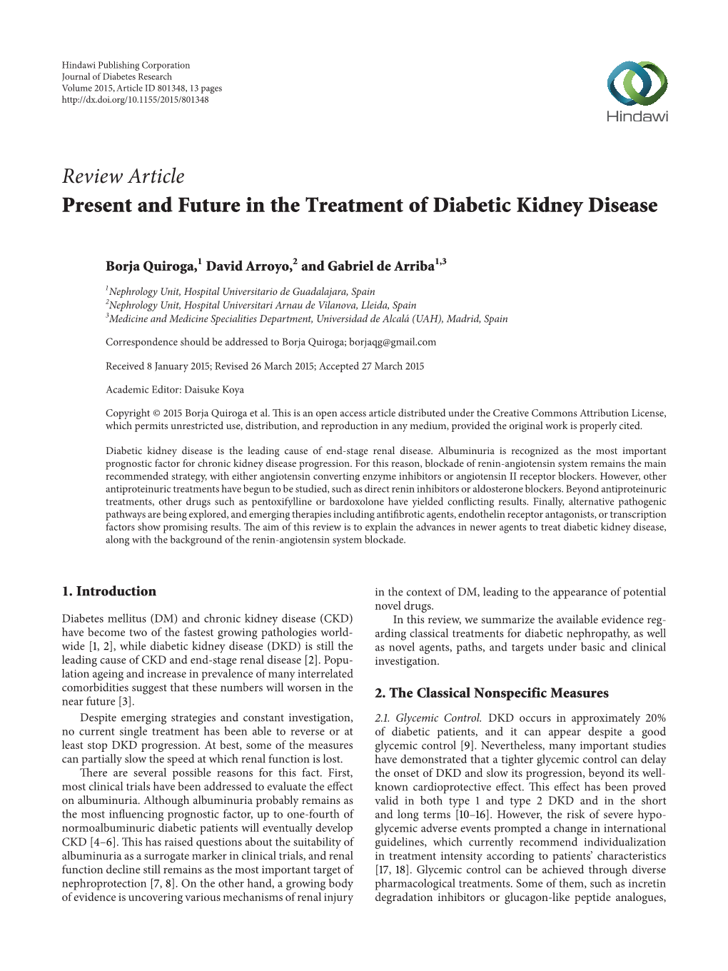 Review Article Present and Future in the Treatment of Diabetic Kidney Disease