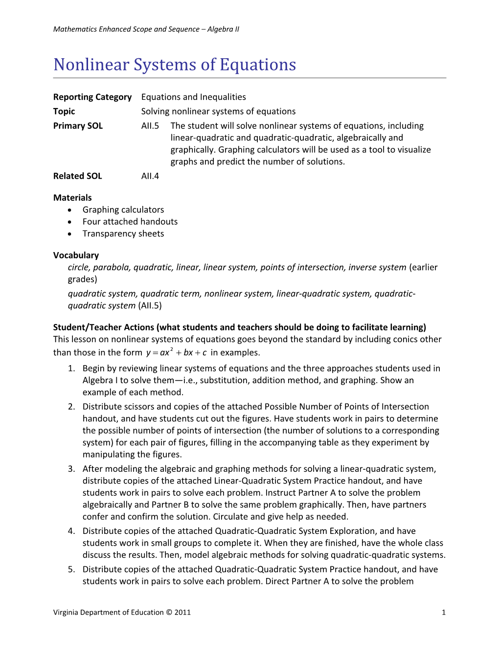 Mathematics Enhanced Scope and Sequence Algebra II s1