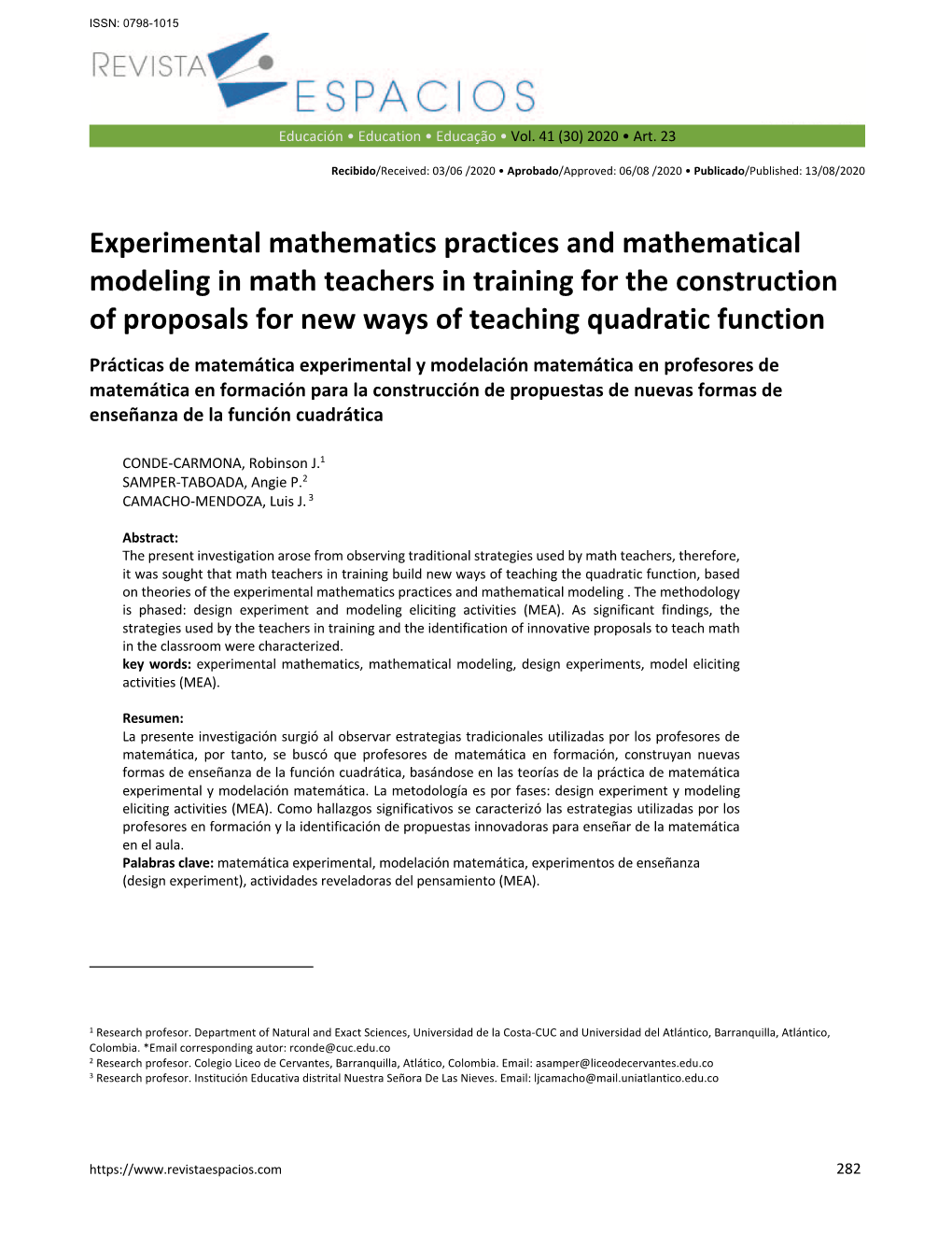 Experimental Mathematics Practices and Mathematical Modeling in Math