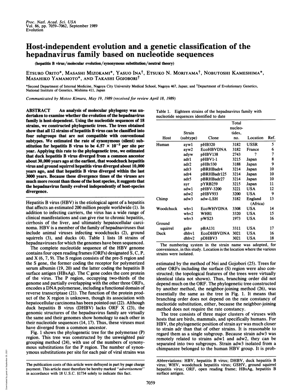 Host-Independent Evolution and a Genetic Classification of The