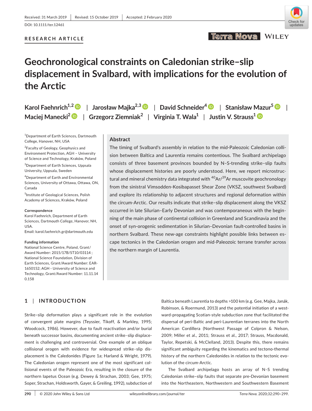 Geochronological Constraints on Caledonian Strike–Slip Displacement in Svalbard, with Implications for the Evolution of the Arctic