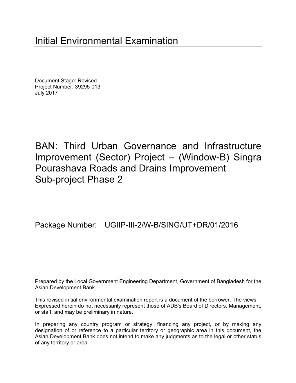Singra Pourashava Roads and Drains Improvement Sub-Project Phase 2