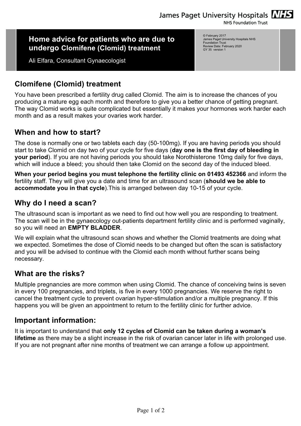 Clomid) Treatment GY 35 Version 1