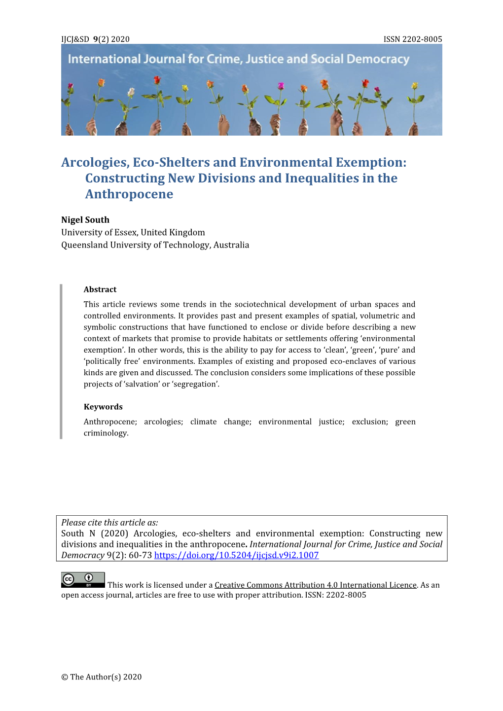 Arcologies, Eco-Shelters and Environmental Exemption: Constructing New Divisions and Inequalities in the Anthropocene