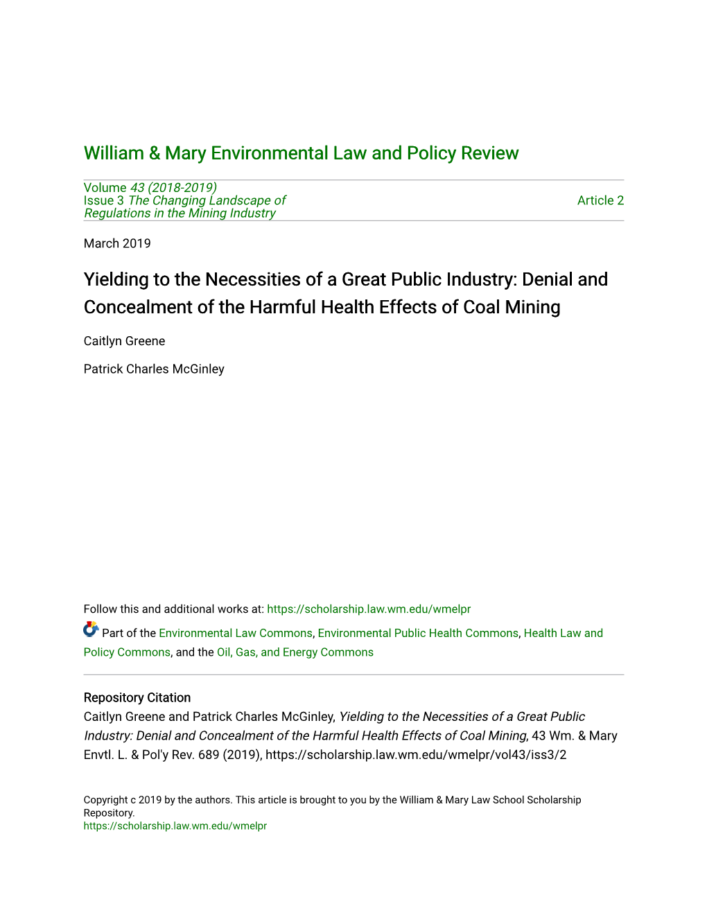 Denial and Concealment of the Harmful Health Effects of Coal Mining