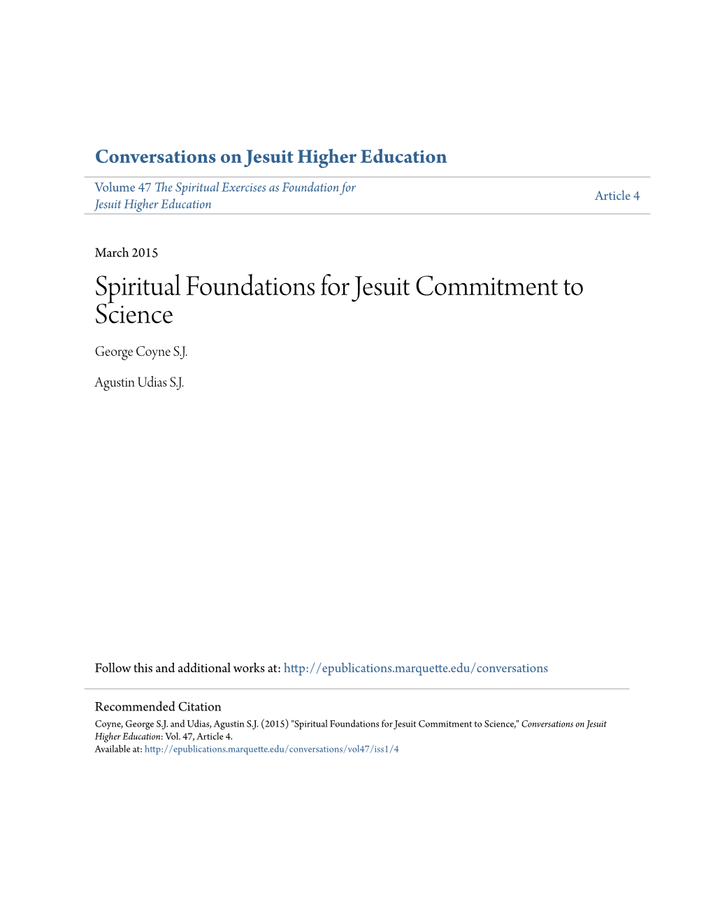 Spiritual Foundations for Jesuit Commitment to Science George Coyne S.J