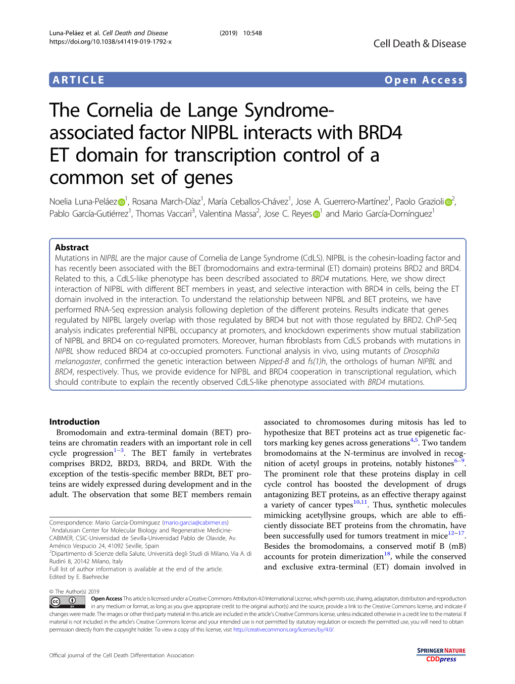 The Cornelia De Lange Syndrome-Associated Factor NIPBL