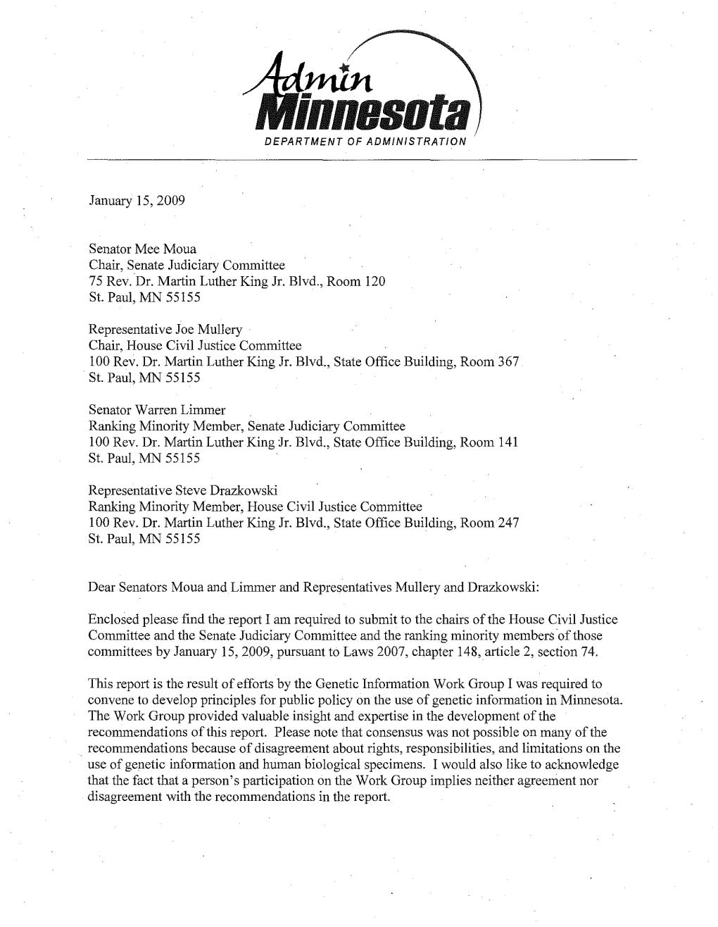 2009 Report to the Legislature on Genetic Information in Minnesota