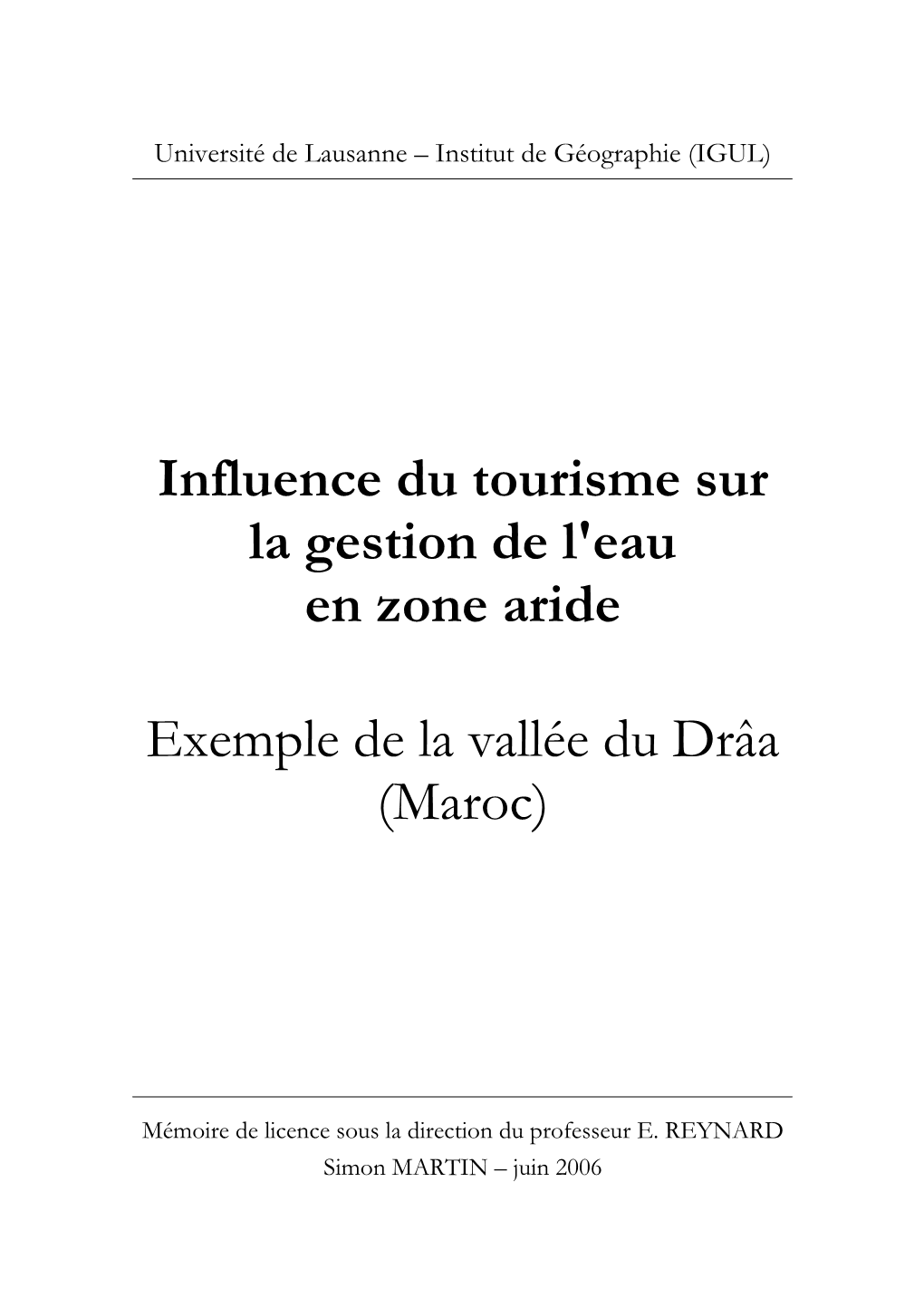 Influence Du Tourisme Sur La Gestion De L'eau En Zone Aride Exemple De