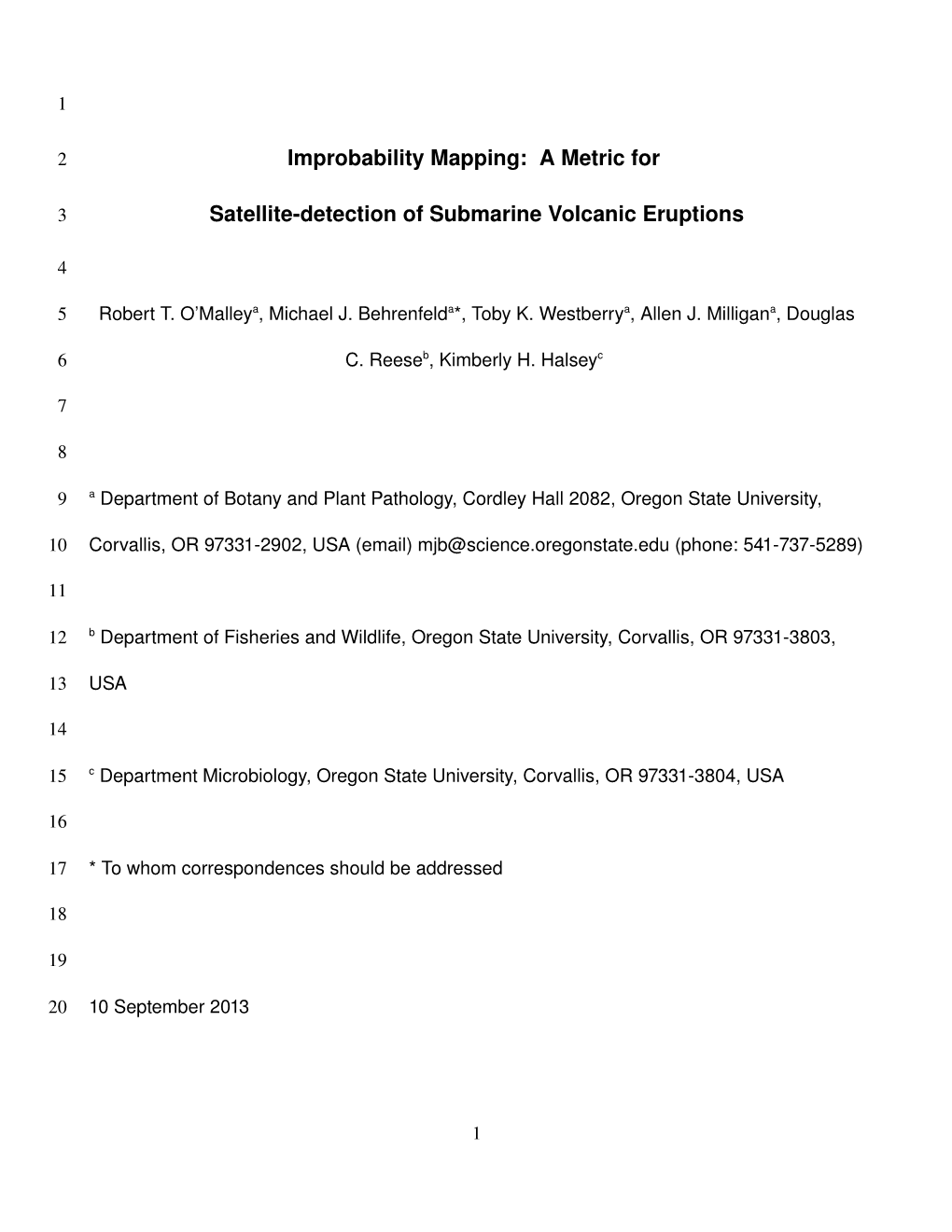 A Metric for Satellitedetection of Submarine Volcanic Eruptions