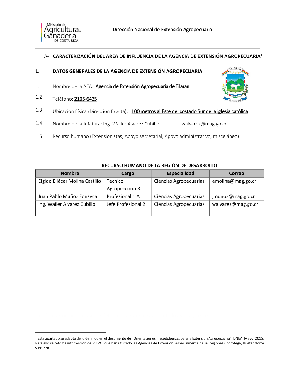 Caracterización Del Área De Influencia De La Agencia De Extensión Agropecuaria1