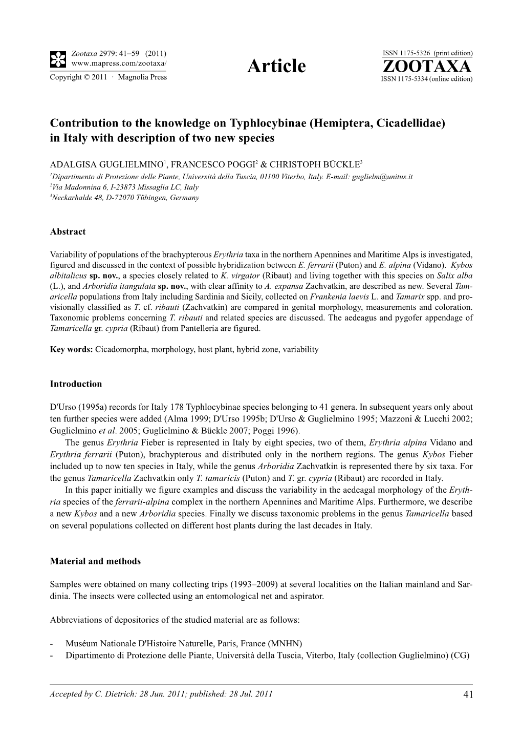 Contribution to the Knowledge on Typhlocybinae (Hemiptera, Cicadellidae) in Italy with Description of Two New Species