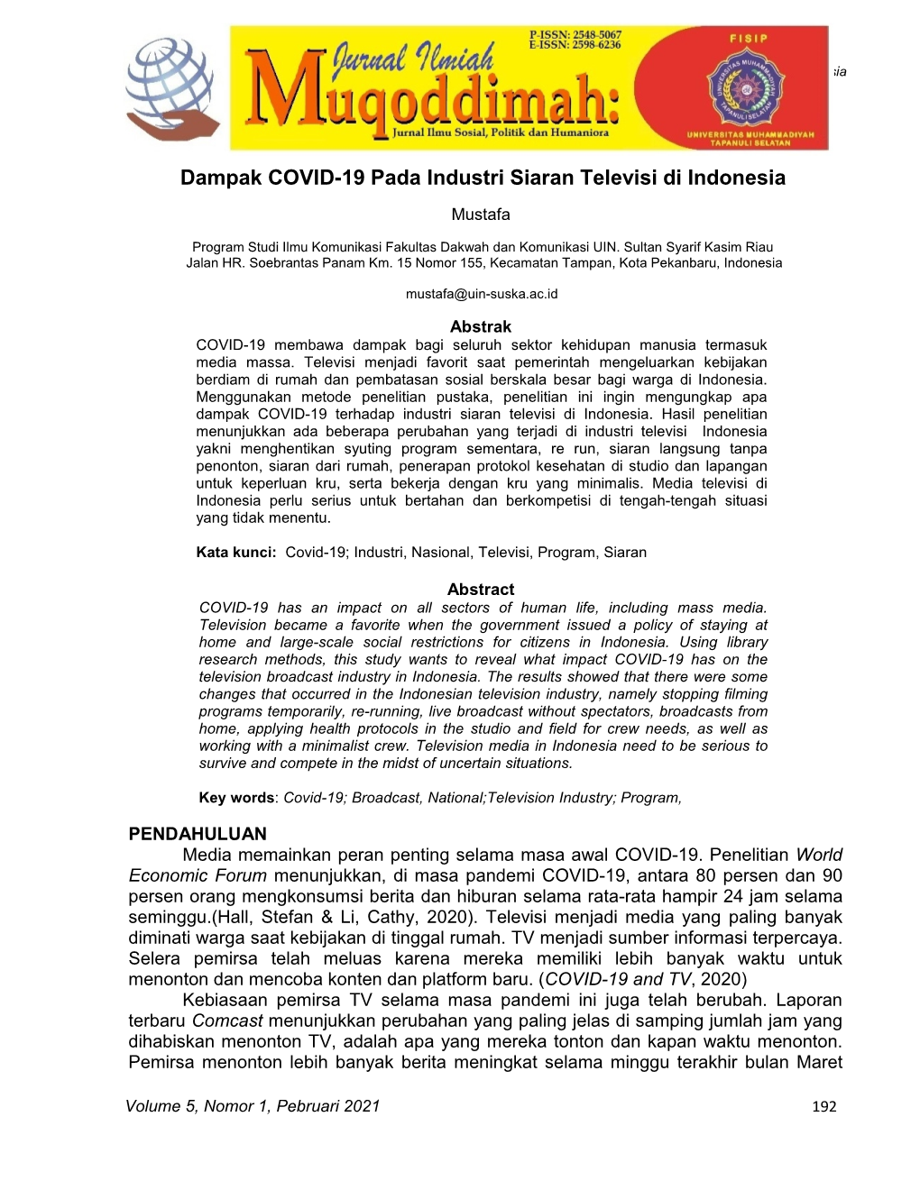 Dampak COVID-19 Pada Industri Siaran Televisi Di Indonesia