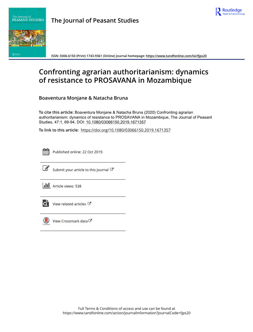 Dynamics of Resistance to PROSAVANA in Mozambique