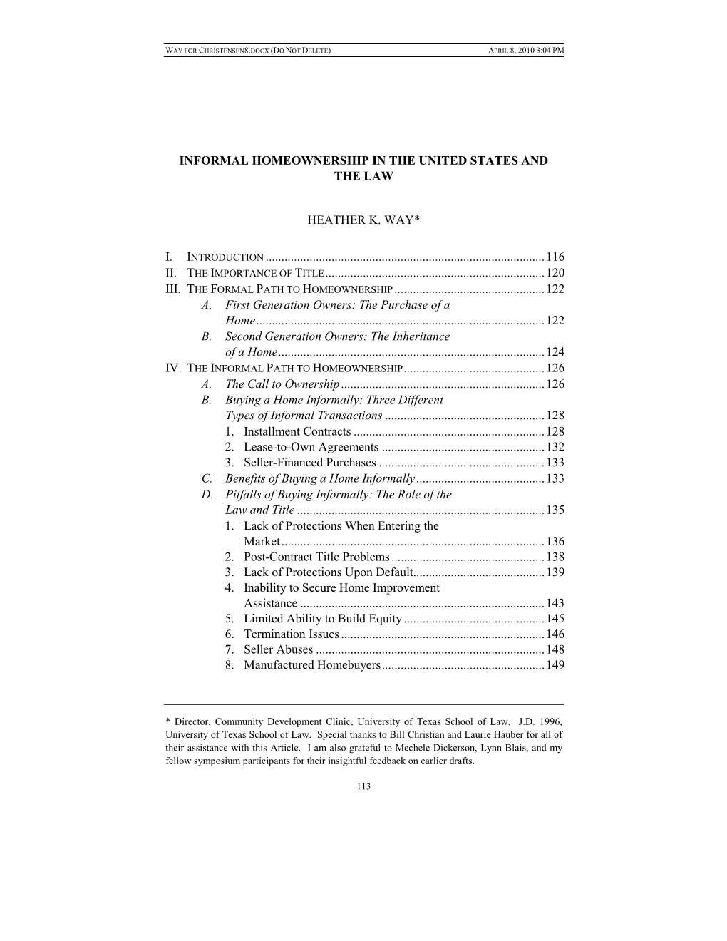 Informal Homeownership in the United States and the Law