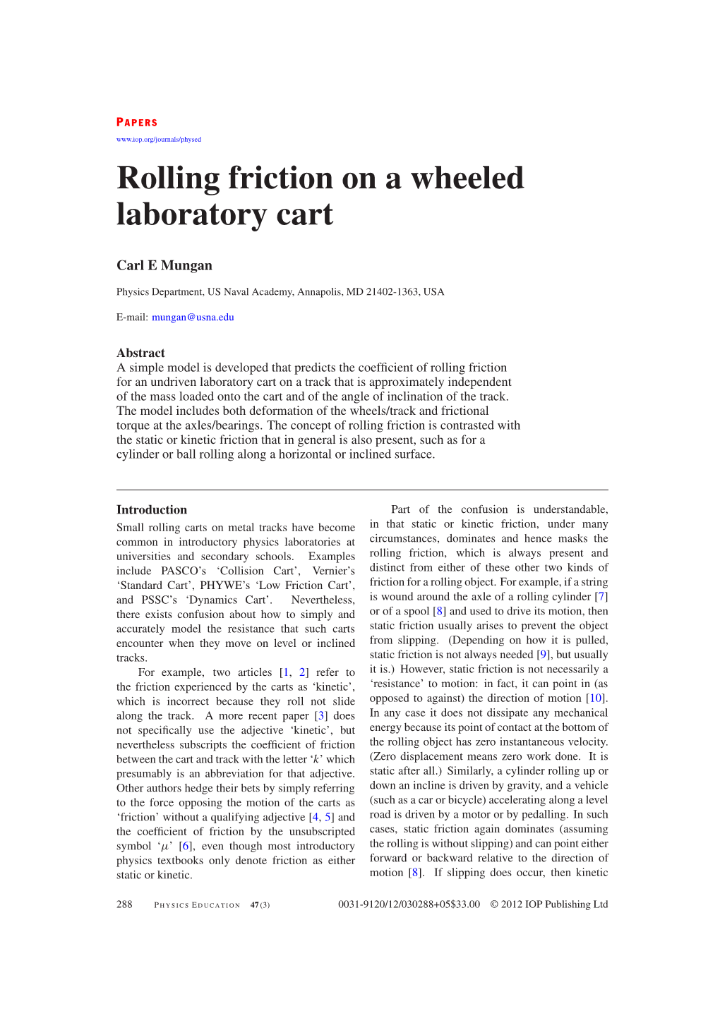 Rolling Friction on a Wheeled Laboratory Cart