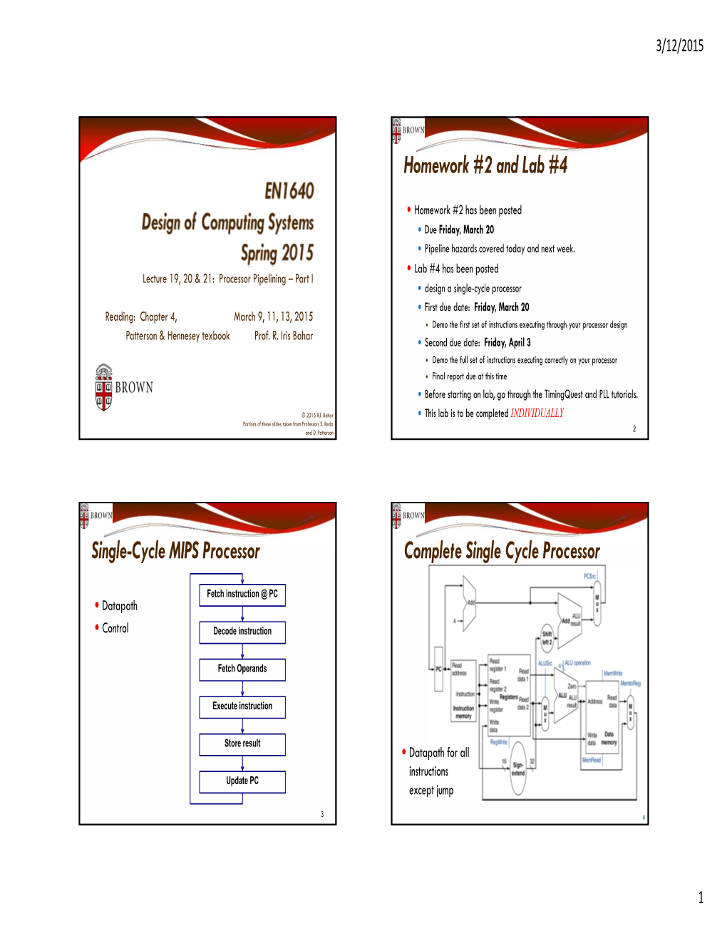 Homework #2 and Lab #4 Single-Cycle MIPS Processor