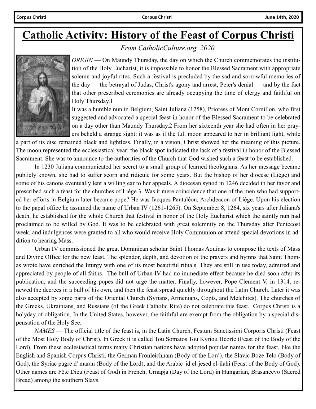 History of the Feast of Corpus Christi