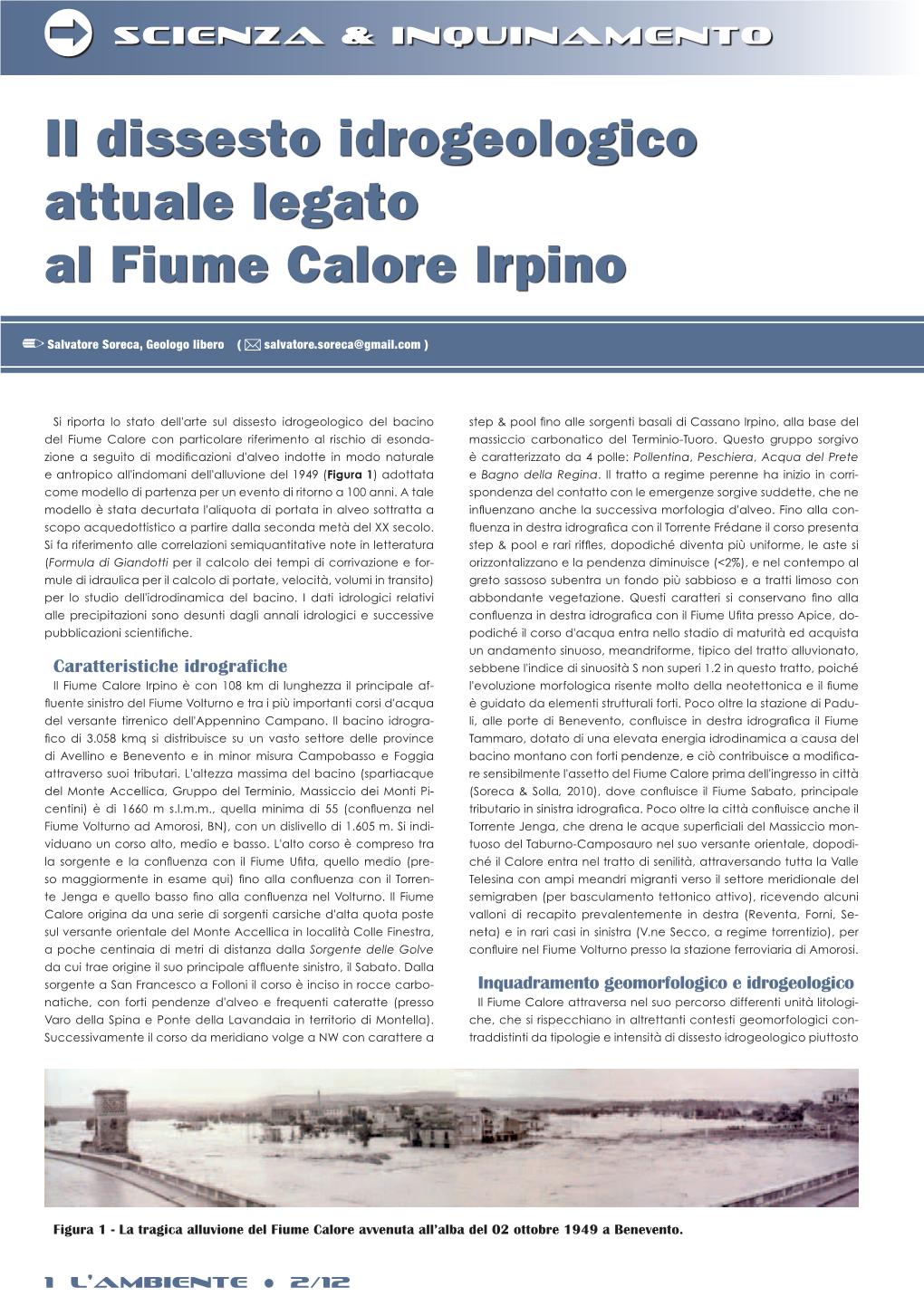 Il Dissesto Idrogeologico Attuale Legato Al Fiume Calore Irpino