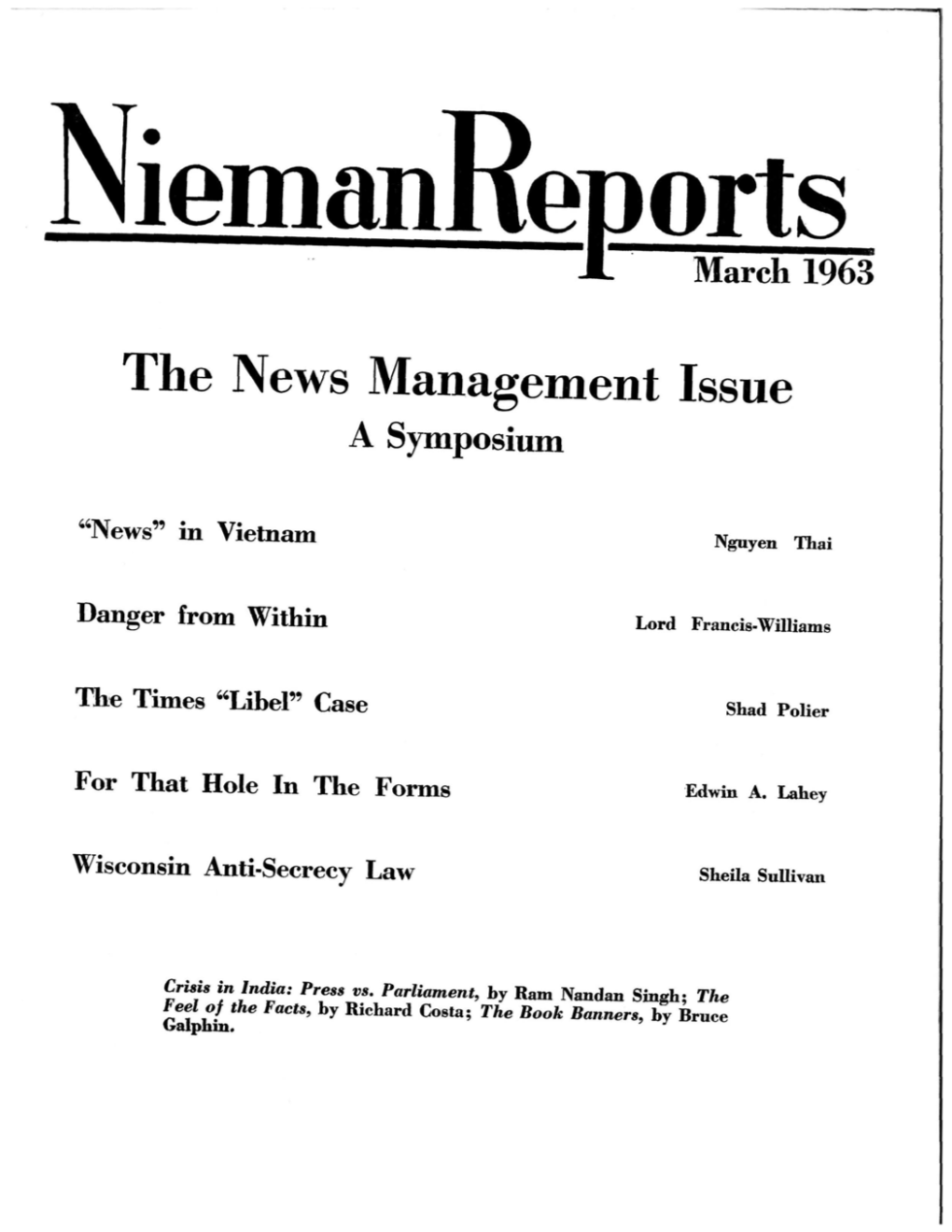 The News Management Issue a Symposium