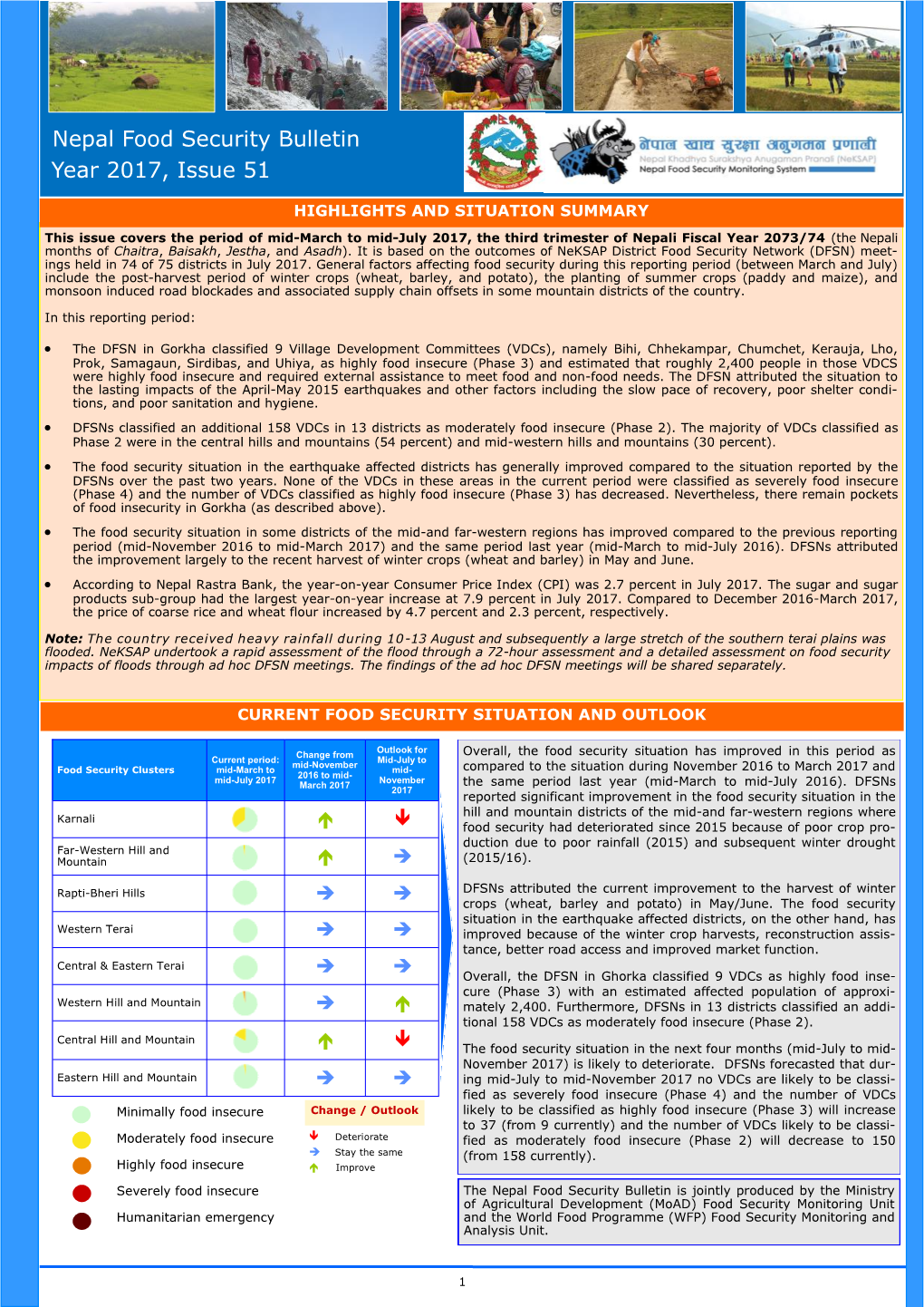 Nepal Food Security Bulletin Year 2017, Issue 51