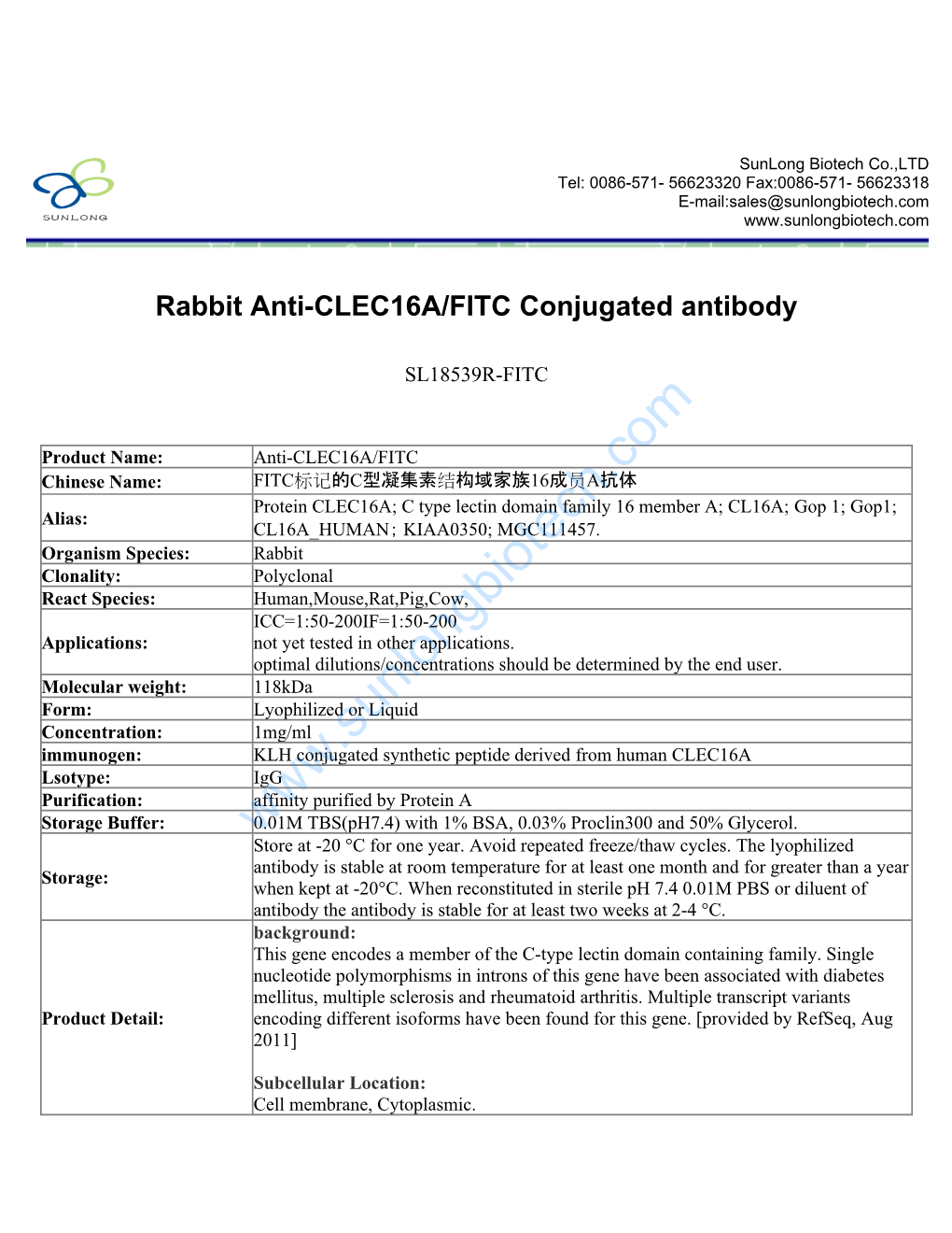 Rabbit Anti-CLEC16A/FITC Conjugated Antibody